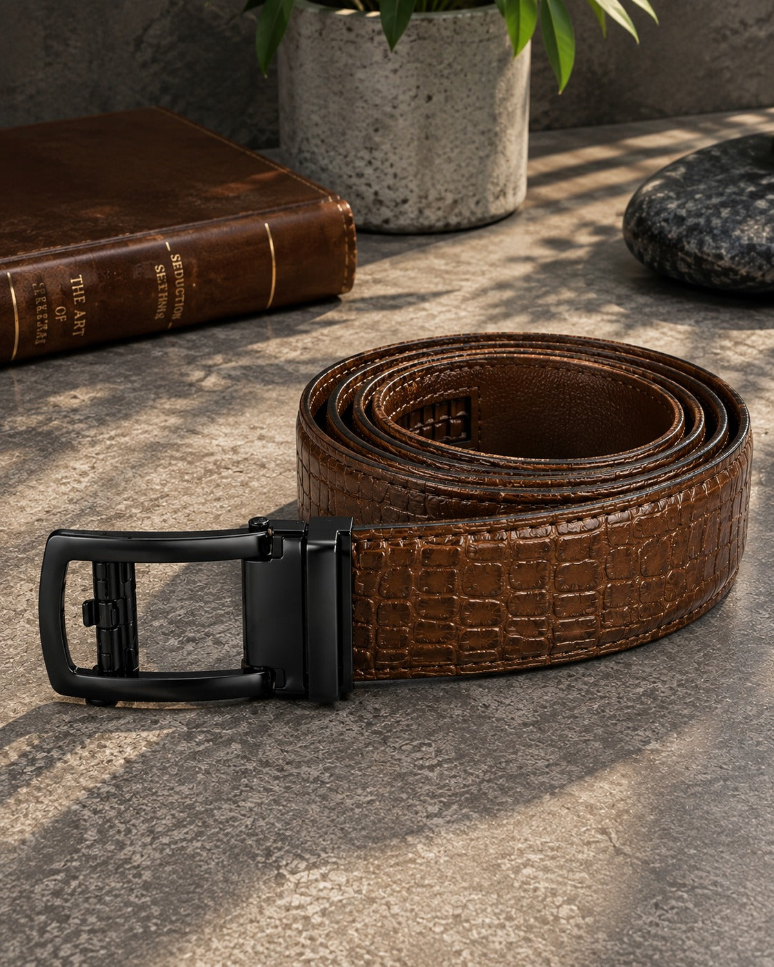 Automatic Lock Buckle Leather Belt – Crocodile Pattern