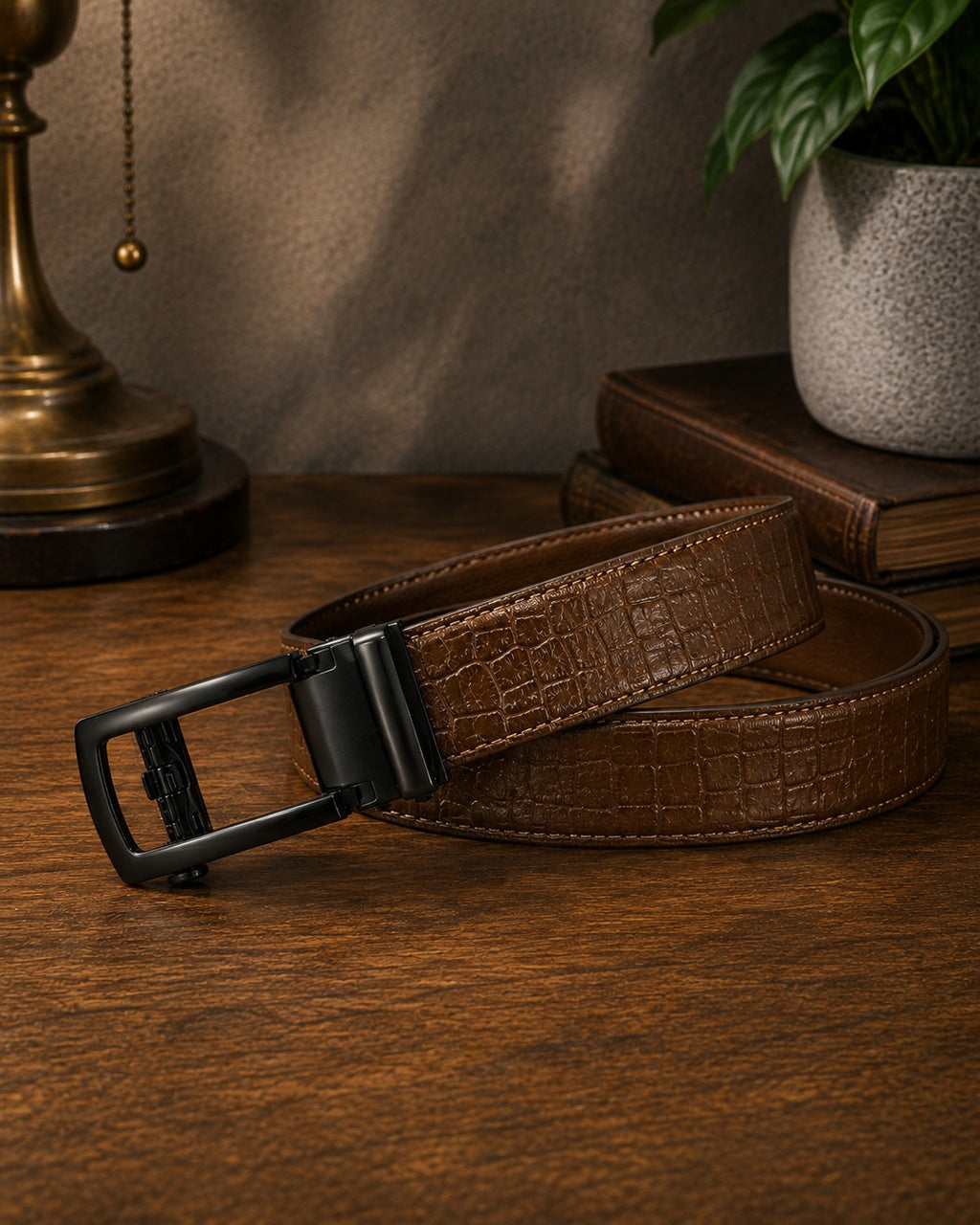 Automatic Lock Buckle Leather Belt – Crocodile Pattern