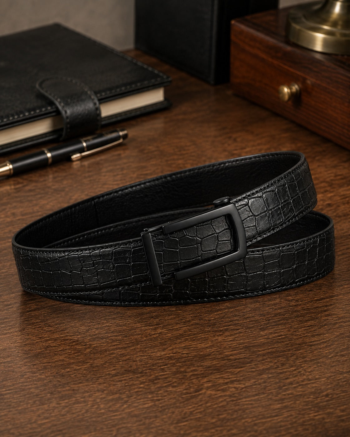 Automatic Lock Buckle Leather Belt – Crocodile Pattern