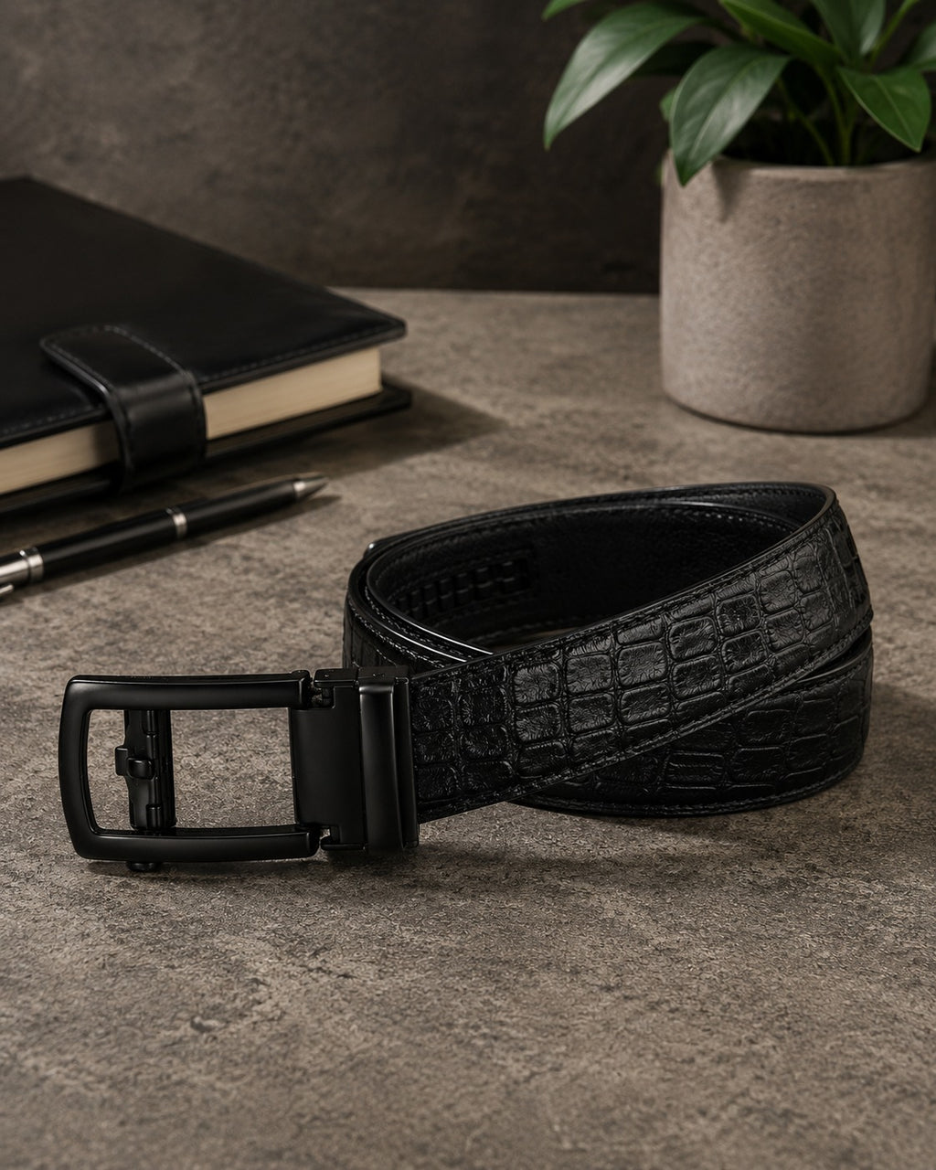Automatic Lock Buckle Leather Belt – Crocodile Pattern